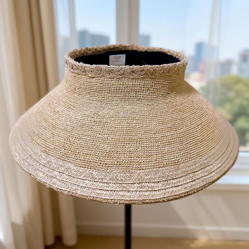 Women s Summer Raffia Wide Brim Hat - Hand-Crocheted, Versatile, Open-Top Sun Protection M (56-58 cm)