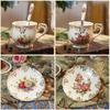 Ivory Porcelain Flower Sea Ceramics Coffee Cup Saucers Hand Painted Rose Porcelain Teas Cup Dish and Spoon Drink Gift