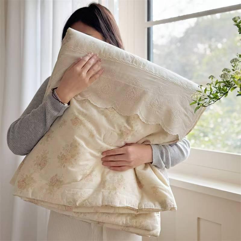Lace Pure Cotton Quilt Twin Queen Size Bedding Single Double Bed Comforter Summer Spring Floral Print Gauze Quilted Blanket