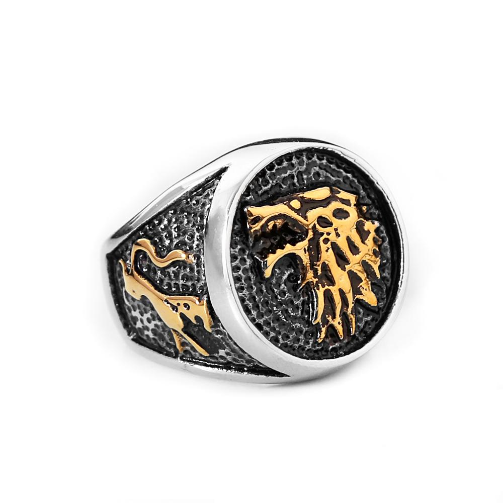 Fashion Vintage Nordic Viking Wolf Ring for Men Stainless Steel Ice Wolf House Stark Winterfell Animal Rings Punk Jewelry Gifts