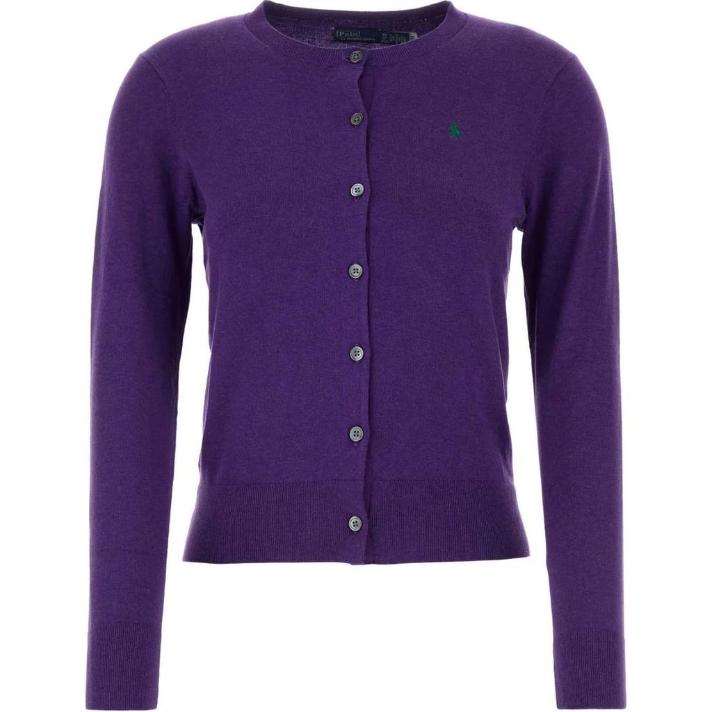 Polo Ralph Lauren Solid Color Crew Neck Pony Embroidered Button Front Cardigan Long Sleeve Short Knit Sweater Women Sweater Purple 211891672-022