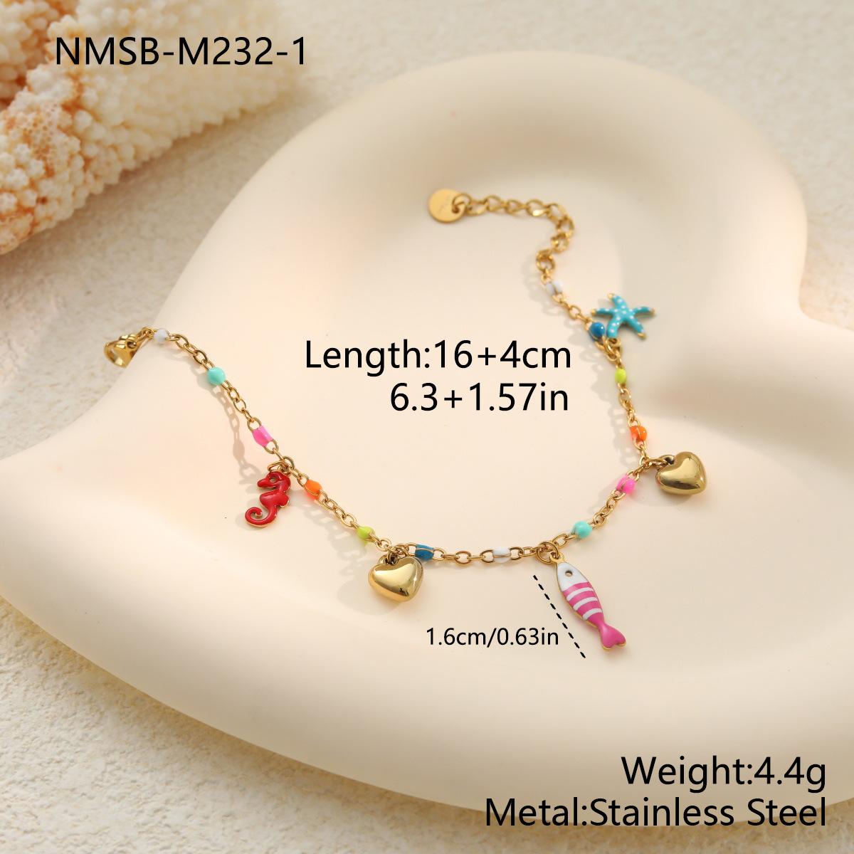 GEMCHIC Women s Stainless Steel Ocean Style Enamel Fish Seahorse Beaded Charm Bracelet Vintage Design