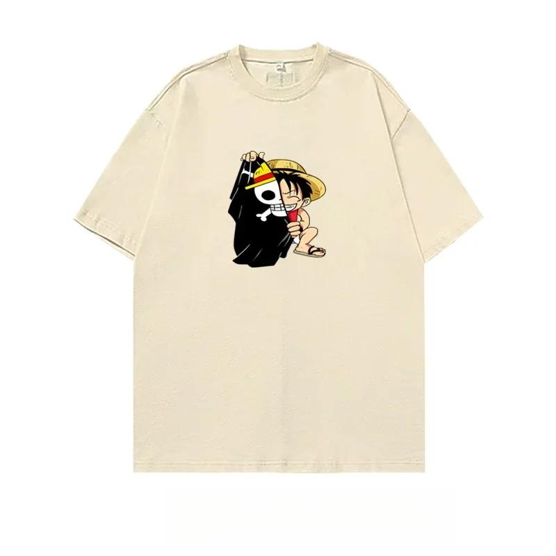 ONE PIECE Luffy Tshirt Mens and Womens Animation Periphery Pure Cotton Couple Summer Wear King of Voyages Luffy Short Sleeve