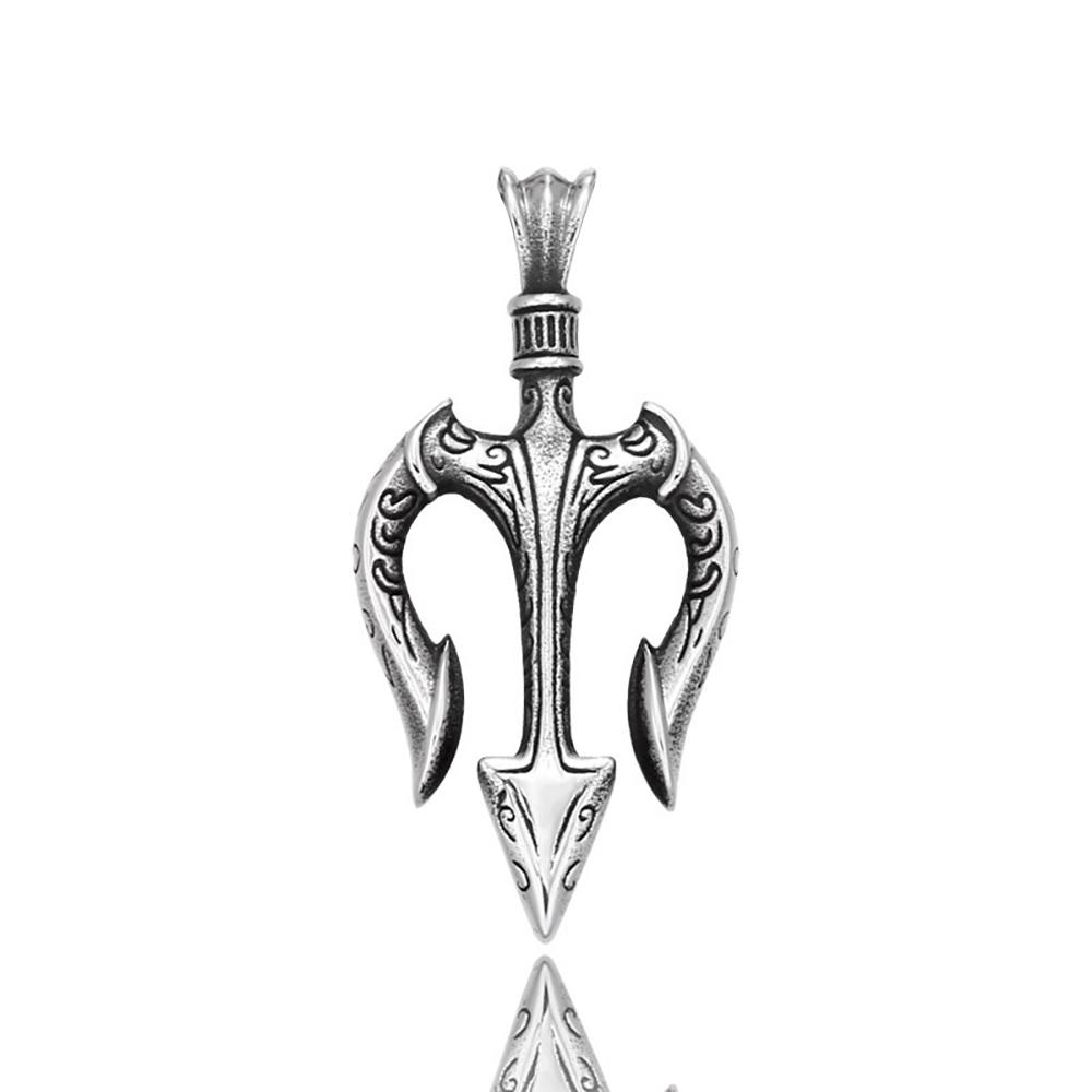 Collier Pendentif Trident de Poséidon en Acier Inoxydable Vintage pour Hommes Mode Colliers Trident Grec Amulette Bijoux Cadeau