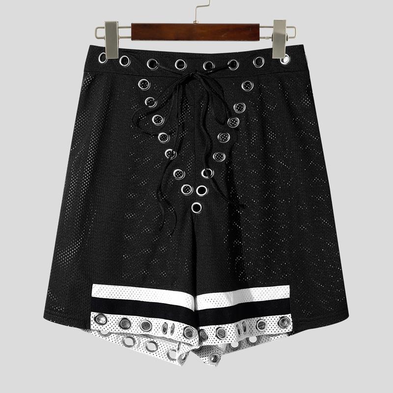 

INCERUN Мужские эластичные шорты-мини из сетки с прозрачными вставками и повязками S чёрный