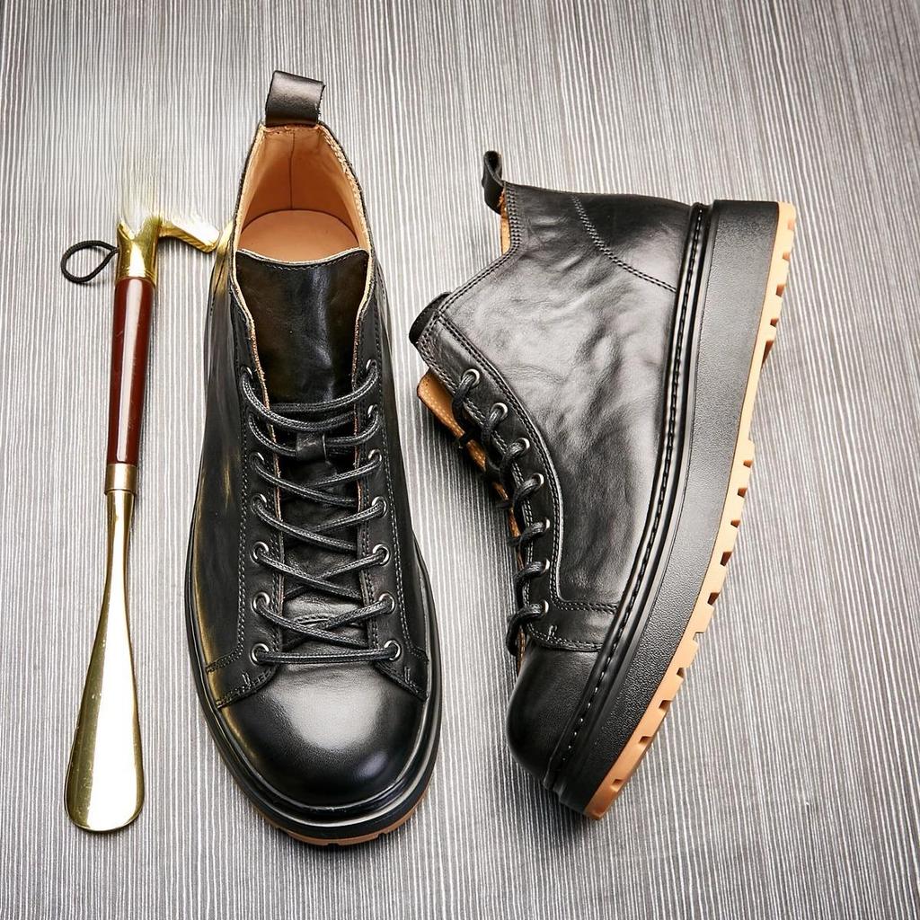 Bo Wei Leather Black High-Top Martin Boots Men'S British Trend Versatile Leather Shoes Handsome Tooling Chelsea Boots