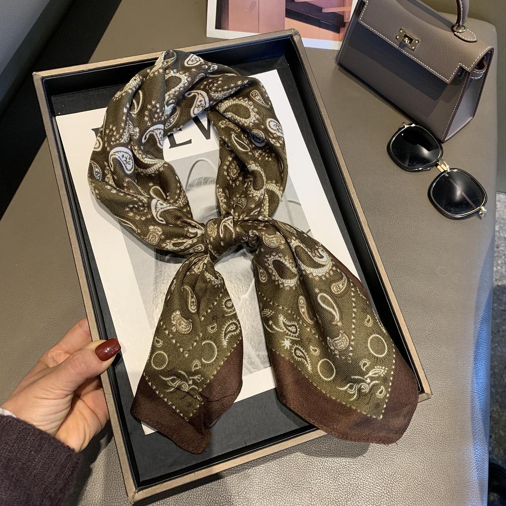 Color Matching Versatile Individual Cashew Nut Flower Square Scarf High-End Silk Scarf Literary Temperament Matching Scarf Square Scarf Silk Scarf