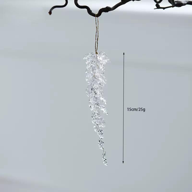 2Pcs Acrylic Leaf-Shaped Water Drop Christmas Ornaments Transparent Icicle Pendant Christmas Tree New Year Decoration Winter