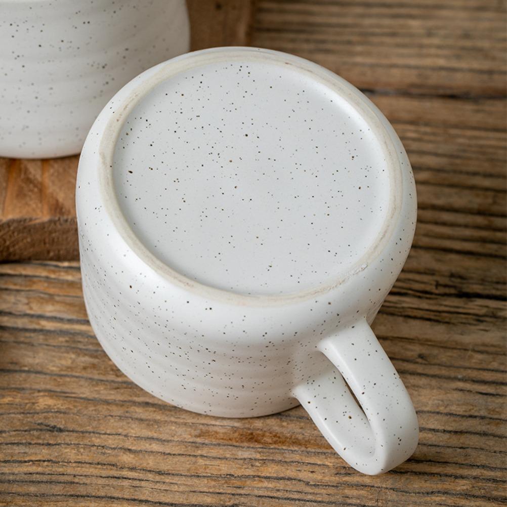 Nordic Sesame Glazed Coffee Cup Simple Ceramic Mug Breakfast Milk Mug Spoon with Lid Retro Large Capacity Oatmeal Cups