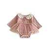 New Autumn Baby Girls' Long Sleeve Romper with Peter Pan Collar Mesh Bodysuit