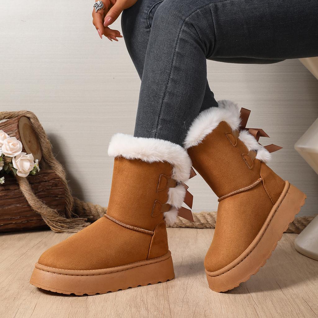 Fashion 2025 New Women Mid-calf Boots Solid Color Classic Retro Shoes Women Thick Plush Thick Sole Non-slip Fashion Snow Boots Women