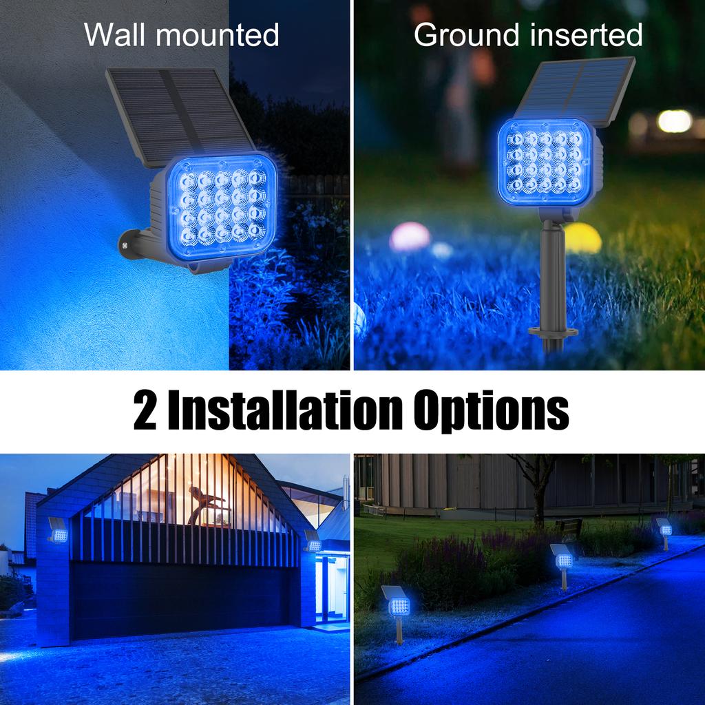 2/6PCS Blue Soalr Garden Light Outdoor Solar Spotlight IP65 Solar Wall Light Adjustable Brightness Solar Lamp For Garden