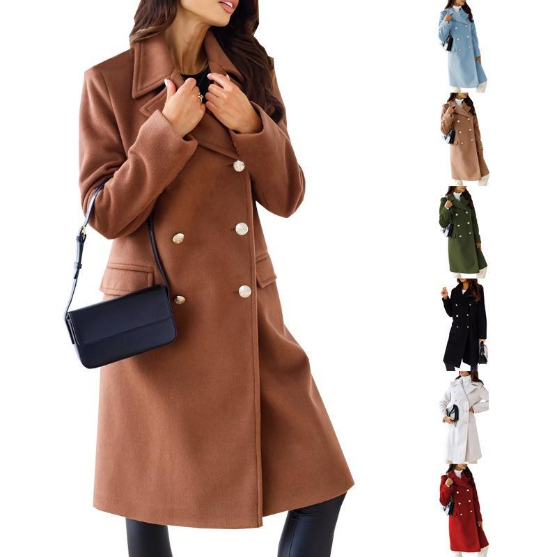 European and American-style Simple Double-breasted Coat for Women (Fall/Winter)