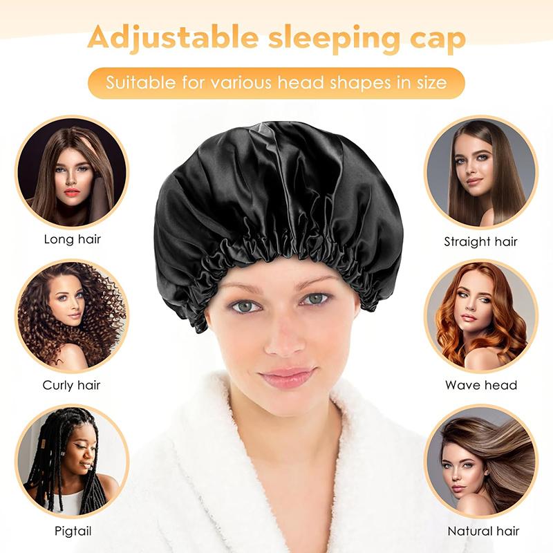 Satin Bonnet Nightcap Sleeping Silky Cap Double Layer Adjustable Buckle Sleep Hair Care Bonnet Women Round Shower Bathing Hat