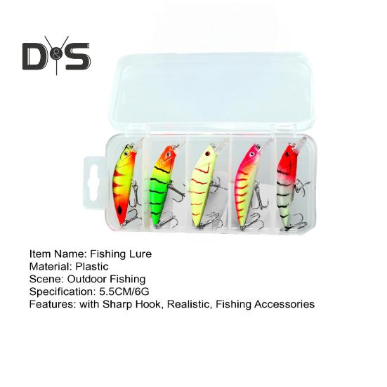 5Pcs 5.5CM/6G Luminous Sinking Minnow Fishing Lure with Hooks Glow-in-the-dark Hard Artificial Bait Freshwater Saltwater Trout Bass Fishing