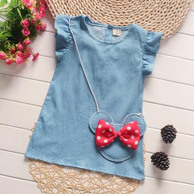 Kids Baby Girl Dress Demin Flying Sleeves Dress Gown Party Dress Sleeveless Clothes Girls Ruffle Outfits