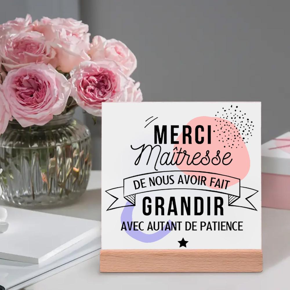 Thank You Teacher for Helping Us Grow with So Much Patience Printed Plaque Sign Gift Ceramics Posters Wood Stand Tabletop Decor