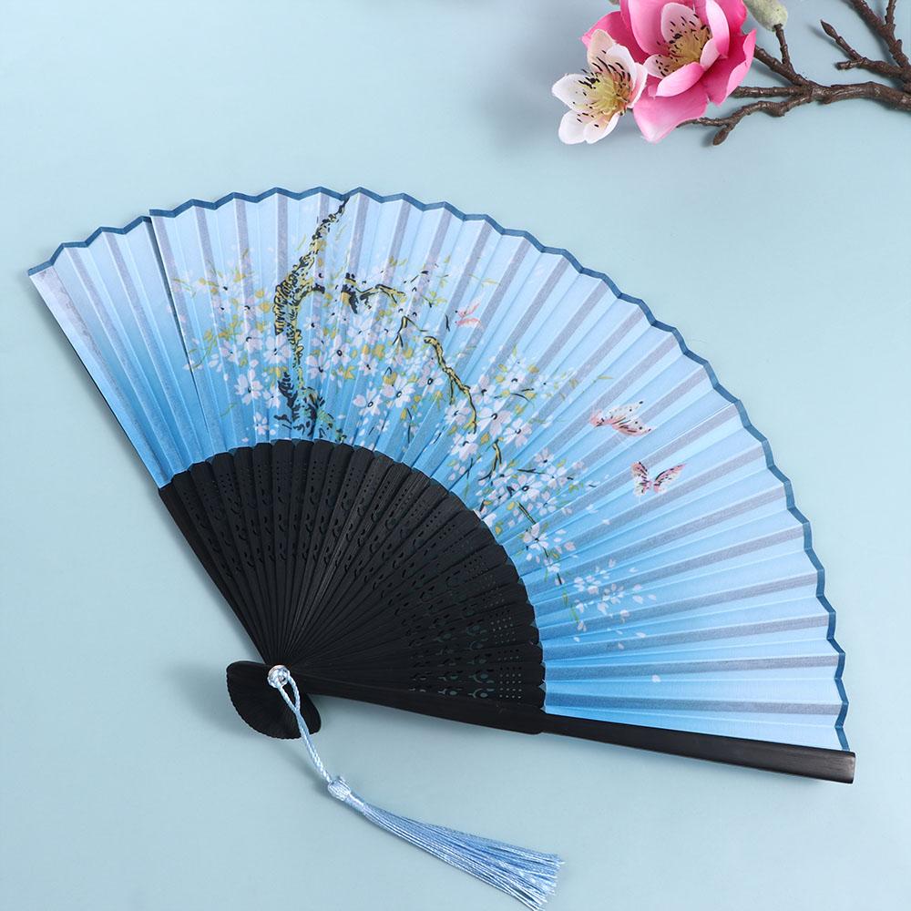 Art Craft Pattern Chinese Style Silk Bamboo Hand Held Folding Fan Photo Prop Tool Hand Held Flower Fan Dance Hand Held Silk Fan