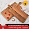 Acacia Wood Cutting Board with Handle - Wooden Steak, Bread, and Fruit Chopping Block for Kitchen Use