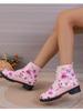 Women's 2025 Rose Print Combat Boots High Top Gothic Platform Workboots Wide Fit Non-Slip Comfortable Ankle Boots Fashion