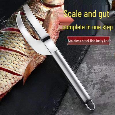 Dual Fish Scale & Belly Knife: Heavy-Duty Stainless Steel Descaling and Gutting Tool