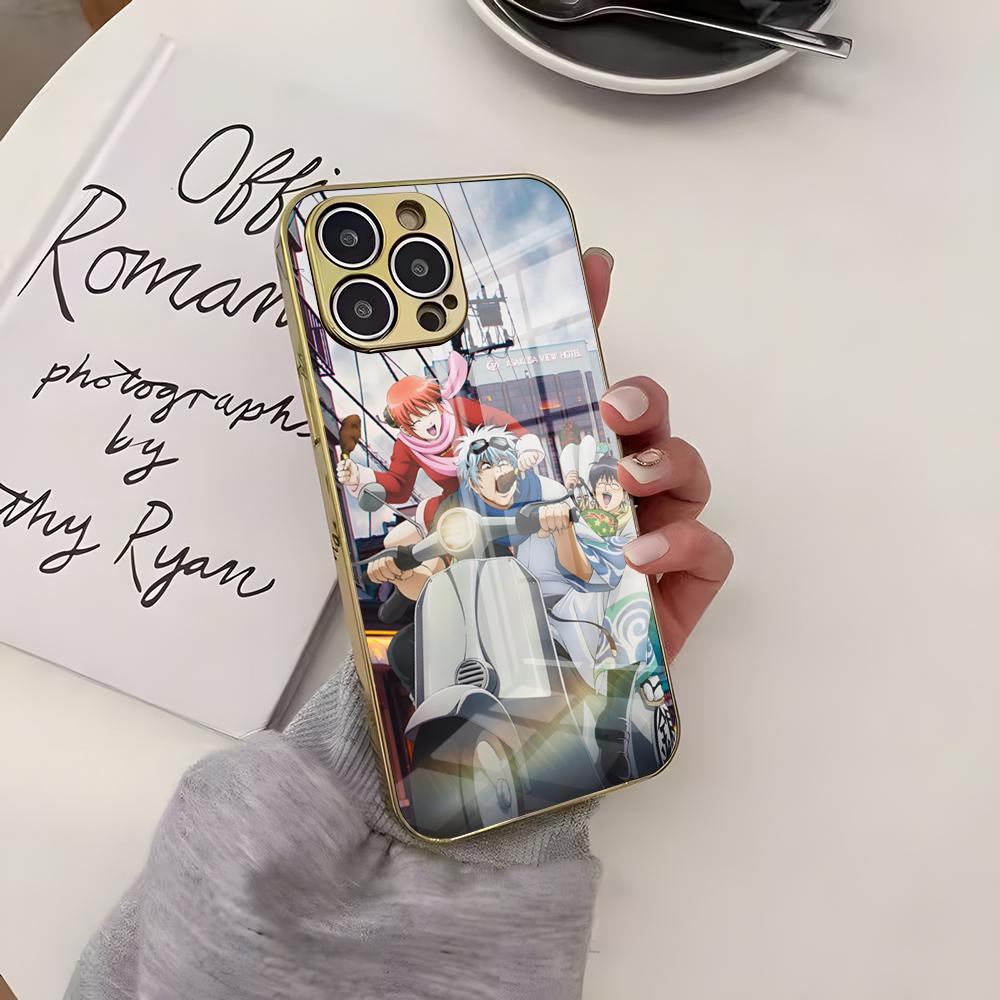Anime G-Gintama Phone Case Luxury Brief Golden Case For IPhone 17 Air 16 15 14 Plus 13 11 12 Pro Max Electroplating Cover