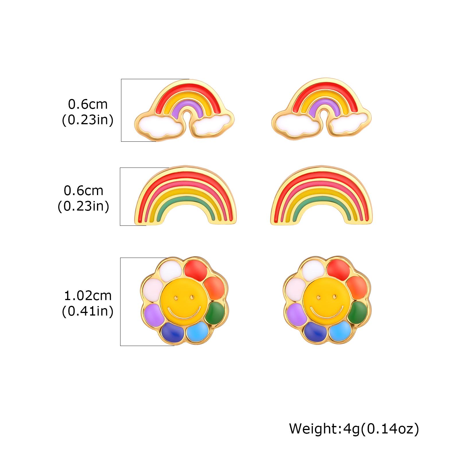 

3pcs Set Cute Cartoon Sun Rainbow Butterfly Flower Mushroom Small Stud Earrings for Women Girl, Stainless Steel Piercing Jewelry
