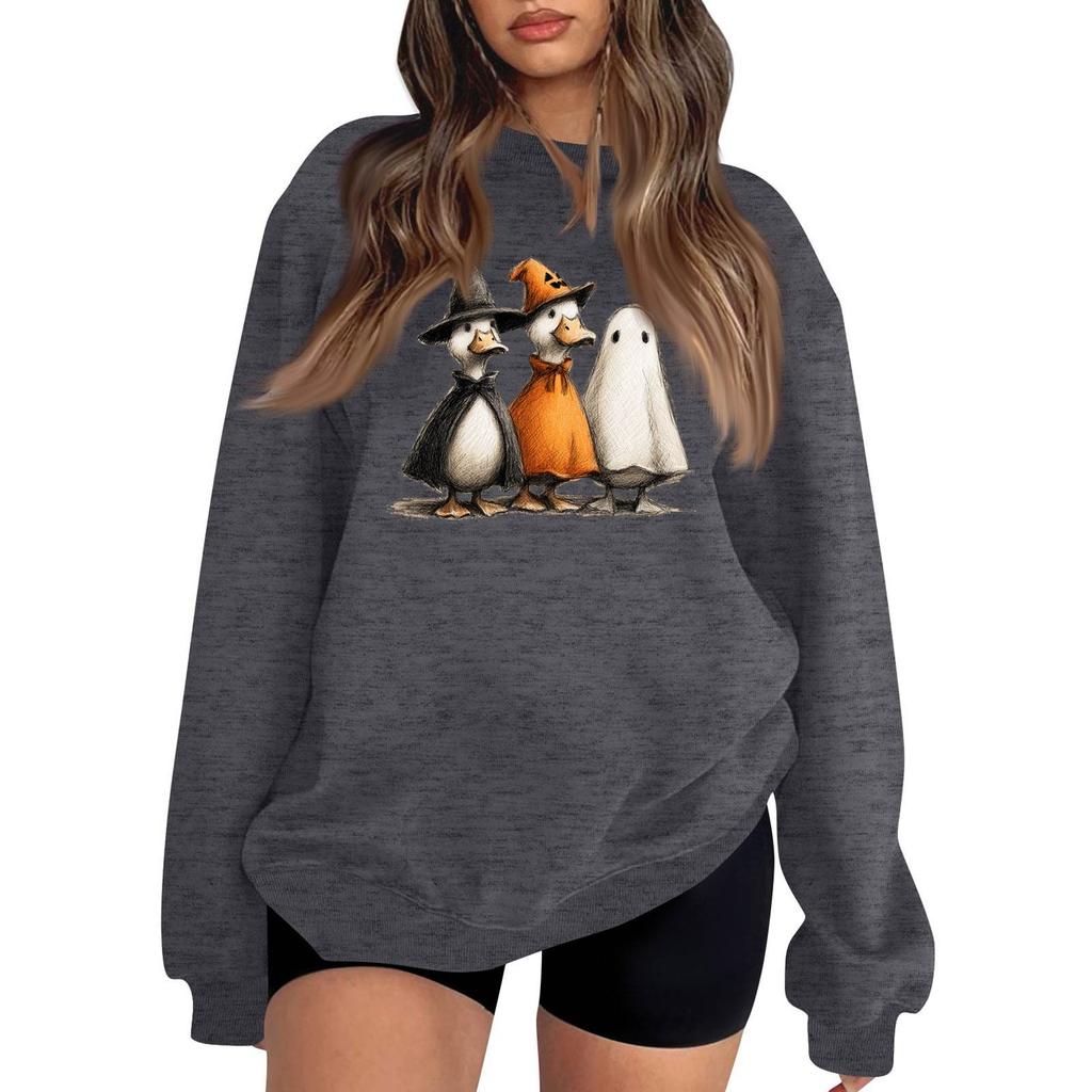 Womens  Fashion Tops Printed Casual Round Neck Long Sleeve Loose Pullover Shirts