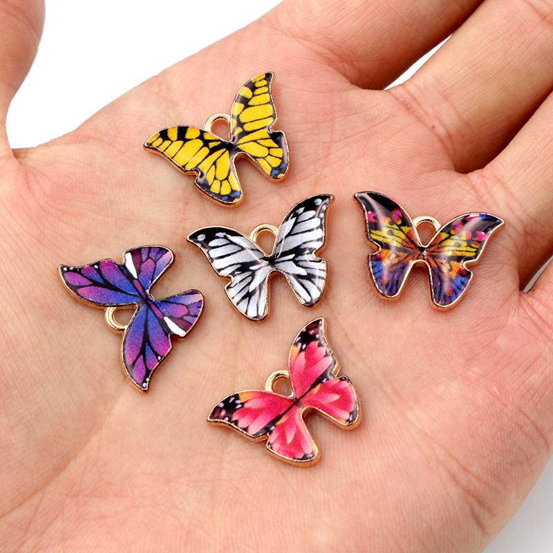 10 Stück/Los 21x15mm Bunte Schmetterlings-Anhänger Emaille Metall Kleine Anhänger Halskette Armband DIY Schmuckherstellung Zubehör
