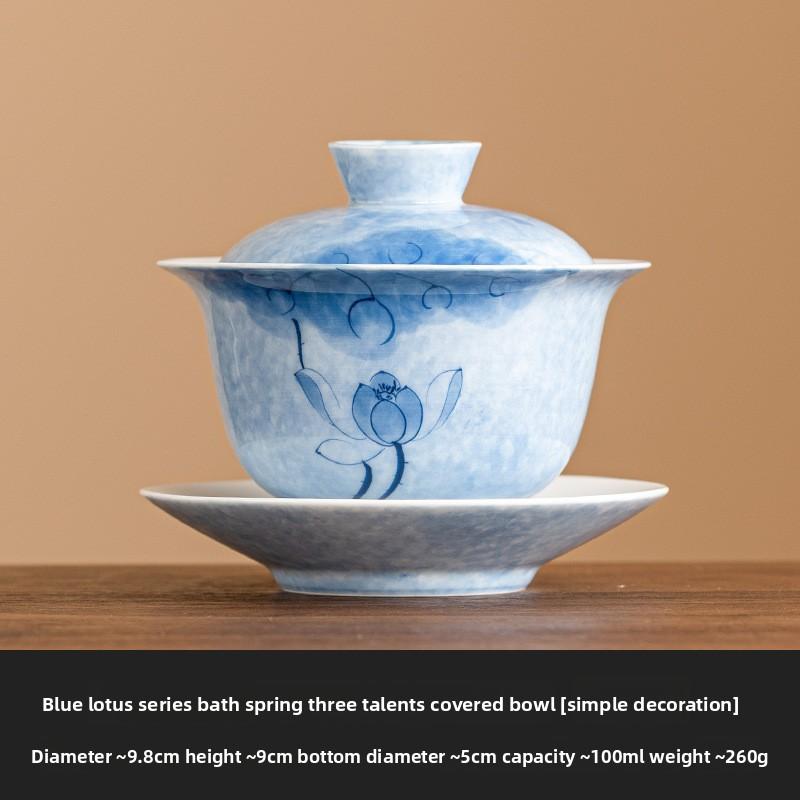 

Расписанный вручную гайвань «Голубой лотос», эстетичный, с защитой от ожогов, чайница для дома, с крышкой, чаша для сервировки, украшения 200ml