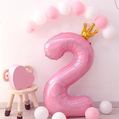 42-Inch Large Pink Crown Aluminum Film Digital Balloon Children'S 1St Birthday Party Decoration Photo Props