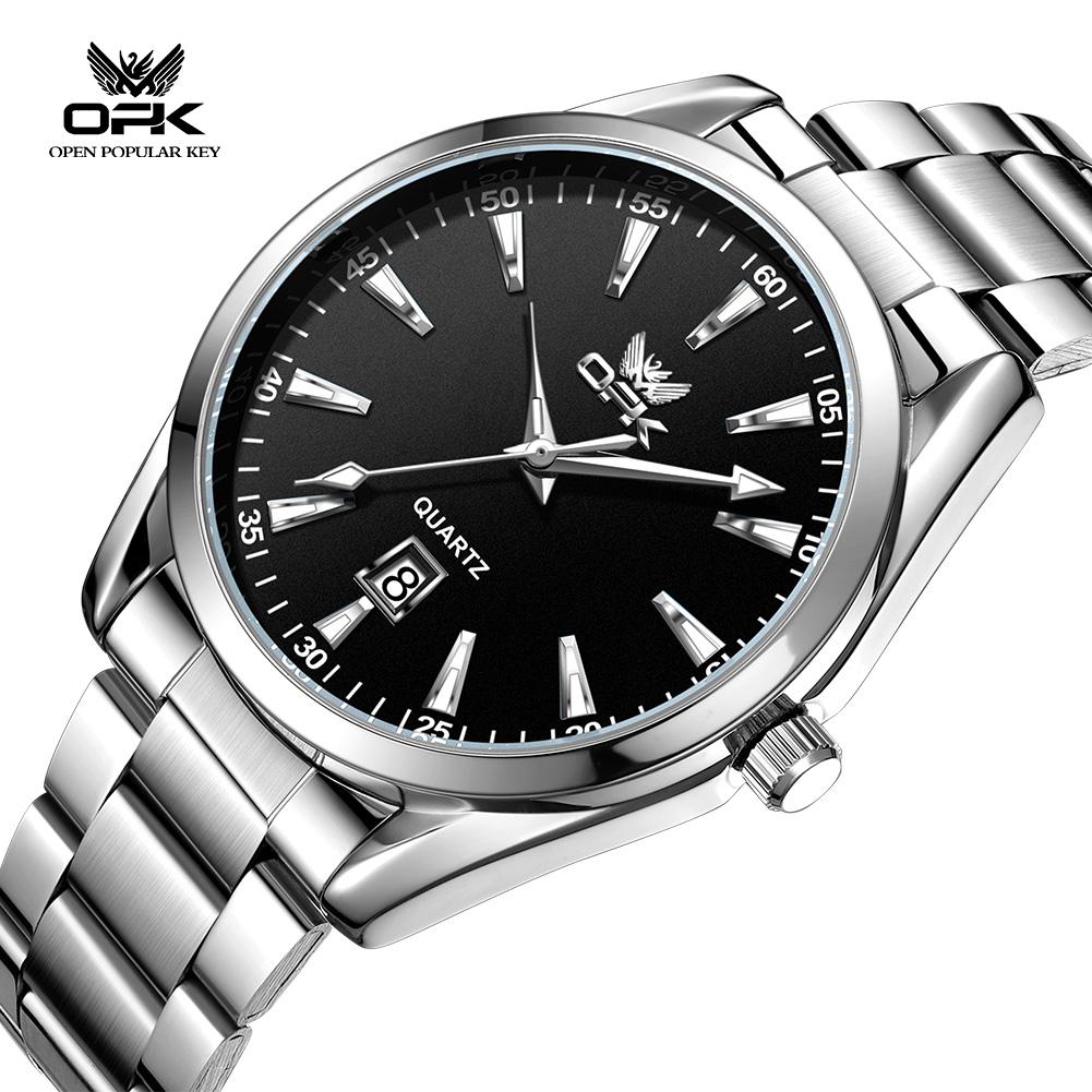 OPK 6088 Man Watch Steel Strap Waterproof Luminous Auto Date Wristclock Fashion Simple Original Quartz Watches for Men