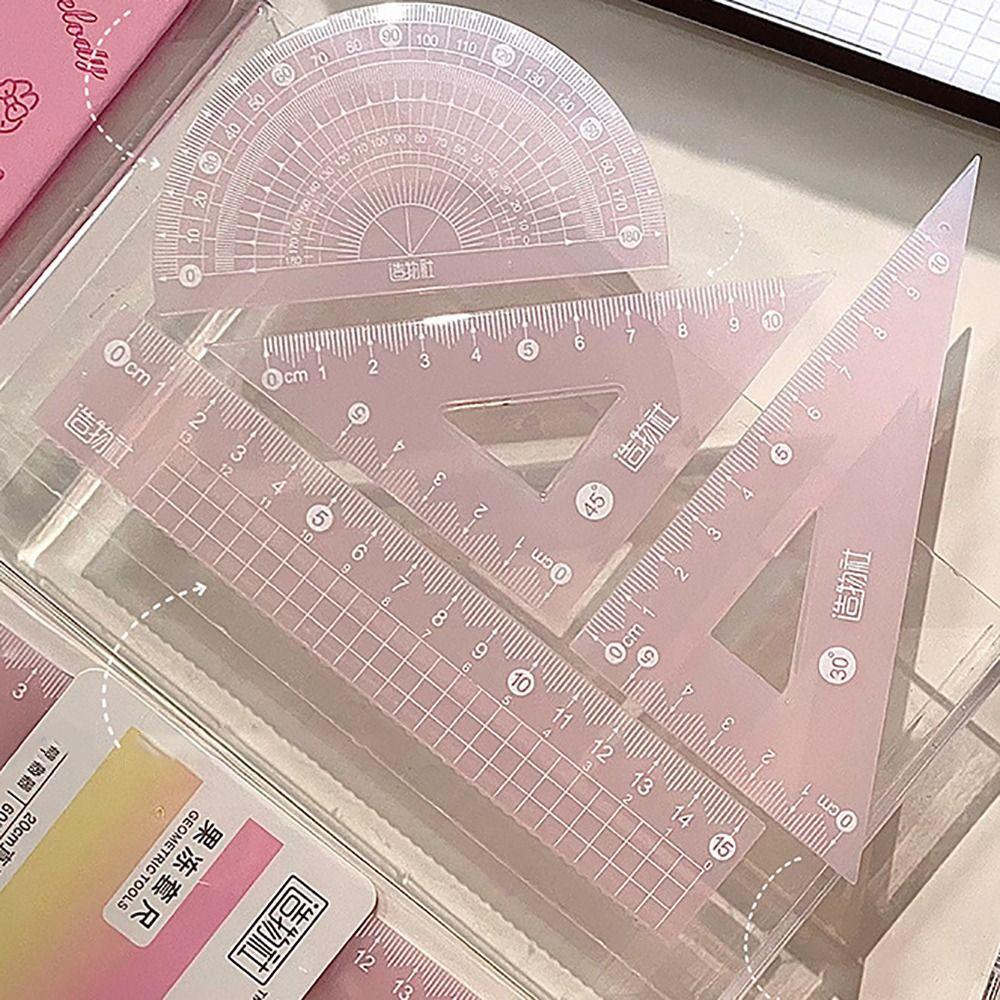 4PCS/Set Thickened Straight Ruler Transparent Set Square Multifunctional Jelly Ruler Set  Boys/Girls
