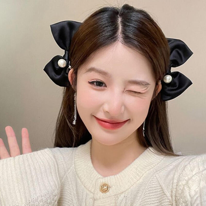 [Set of 2] Creek Emotional Ribbon Point Pin Hair Clip Black (set of 2)