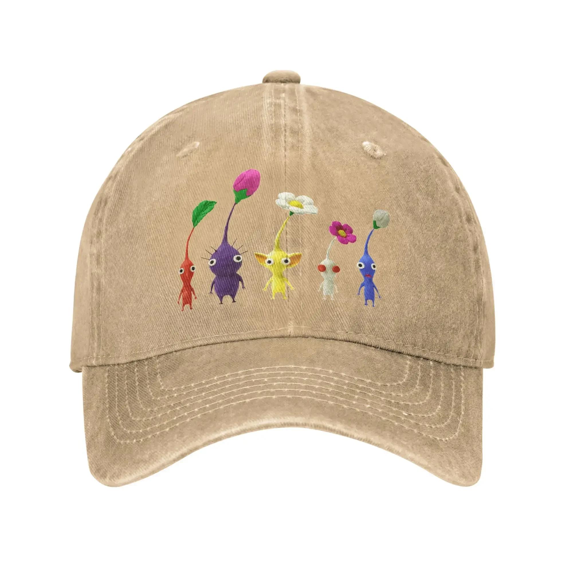 IMHNG CAP Vintage Custom Schattige Pikmin Baseballpet Unisex Stijl Verweerde Denim Zonneklep Buiten Trainen Verstelbare Petten Hoed One Size