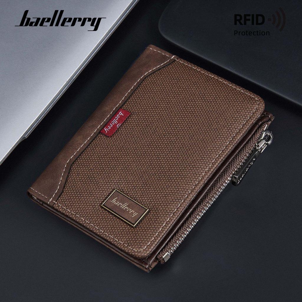 Baellerry Men's Retro Bifold Zipper Wallet with RFID Protection
