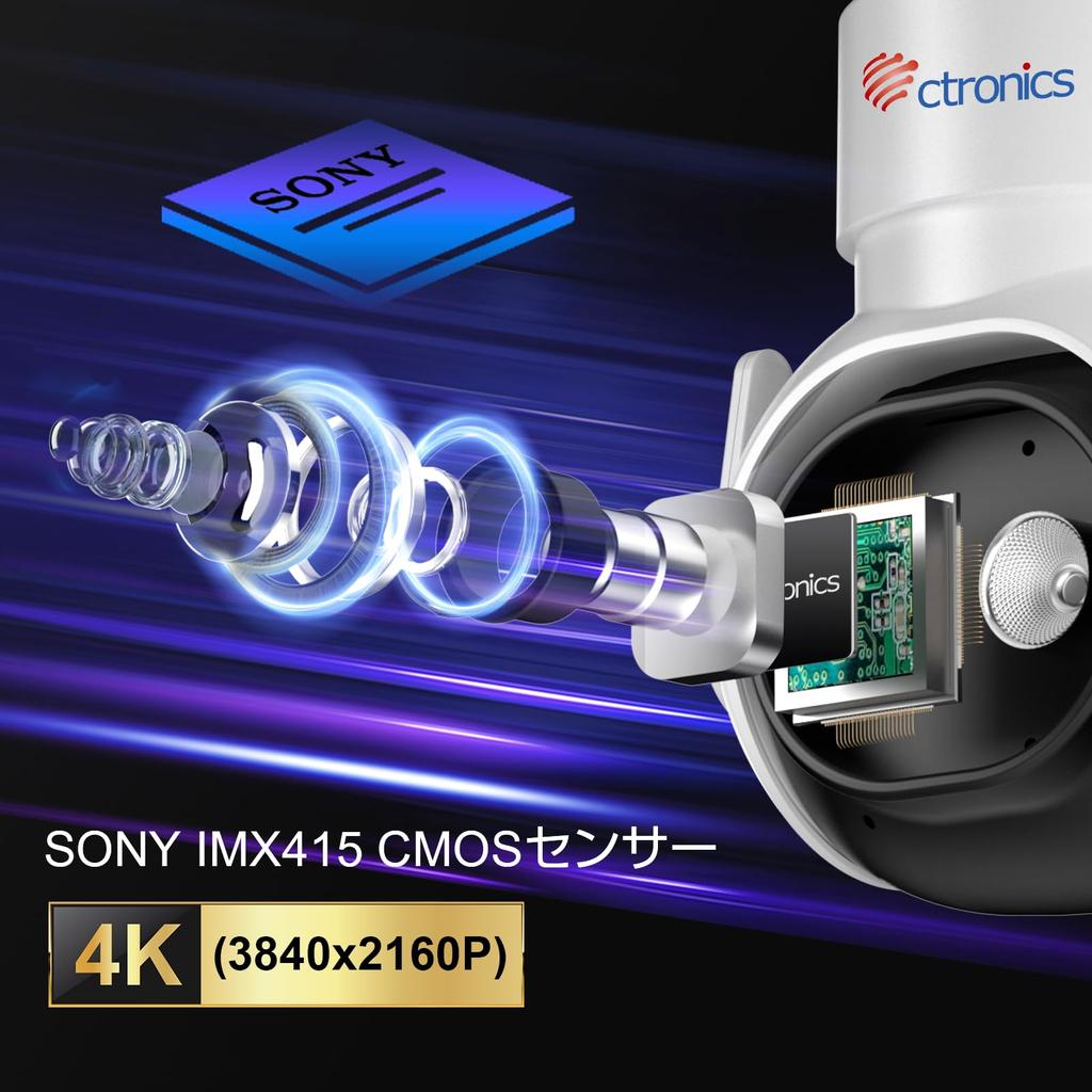 Ctronics Security Camera 4K 8MP iAI Tracking Function 256GB MicroSD Card 24 Hour Recording Compatible with Night Color Sound Light Intimidation AP