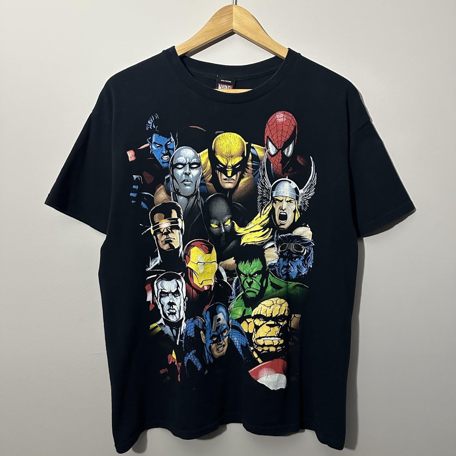 Vintage Mad Engine Marvel Superheroes T Mens Size Large Black Graphic Tee Unisex T-Shirt XL
