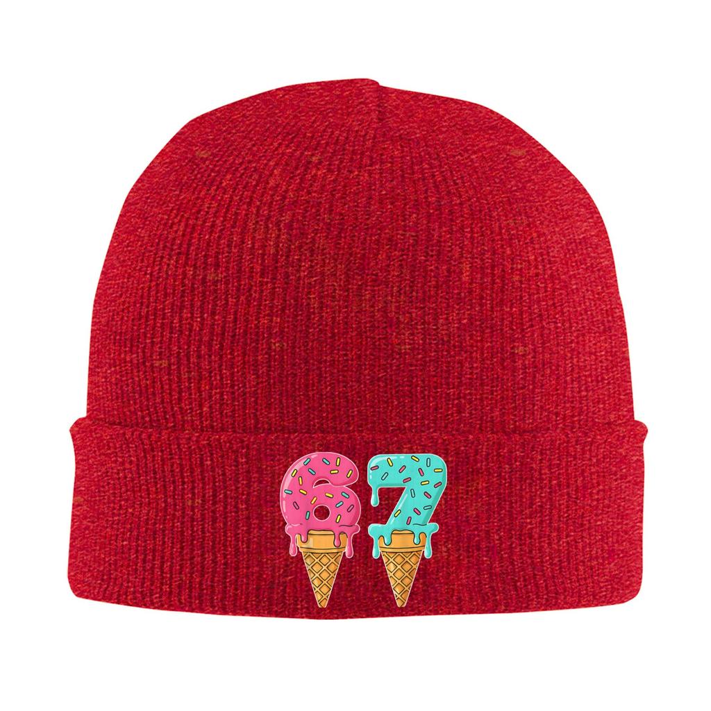 Baseball Drip Ice Cream 67 Baseball Knit Hat  Beanie Hats Hippie Warm Soft Unisex Bonnet Hats Spring Graphic Cool Caps Gift