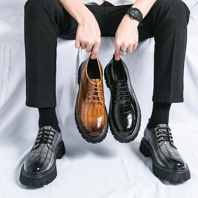 Fashion Dress Shoes Men PU Big Toe Thick Soled Wear-resistant Shoes British Lace Up Business Office Derby Shoes Sizes 38-45 Men Shoes