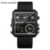 Fashion Casual Men's Watch Multi-functional Waterproof Leather Strap Electronic Watch Square Personality Large Dial