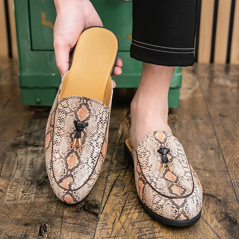 Summer Men Fashionable Half-toe Leather Shoes Mules Flat-heeled Lightweight  Breathable Indoor Outdoor Half-slippers Sizes 38-46