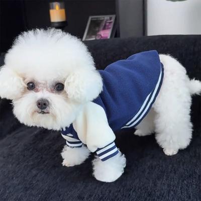 Material Pet Clothing Windproof Design Thick Fabric Dog Clothing Striped Collar Baseball Uniform Style Warm Jacket Puppy Wear