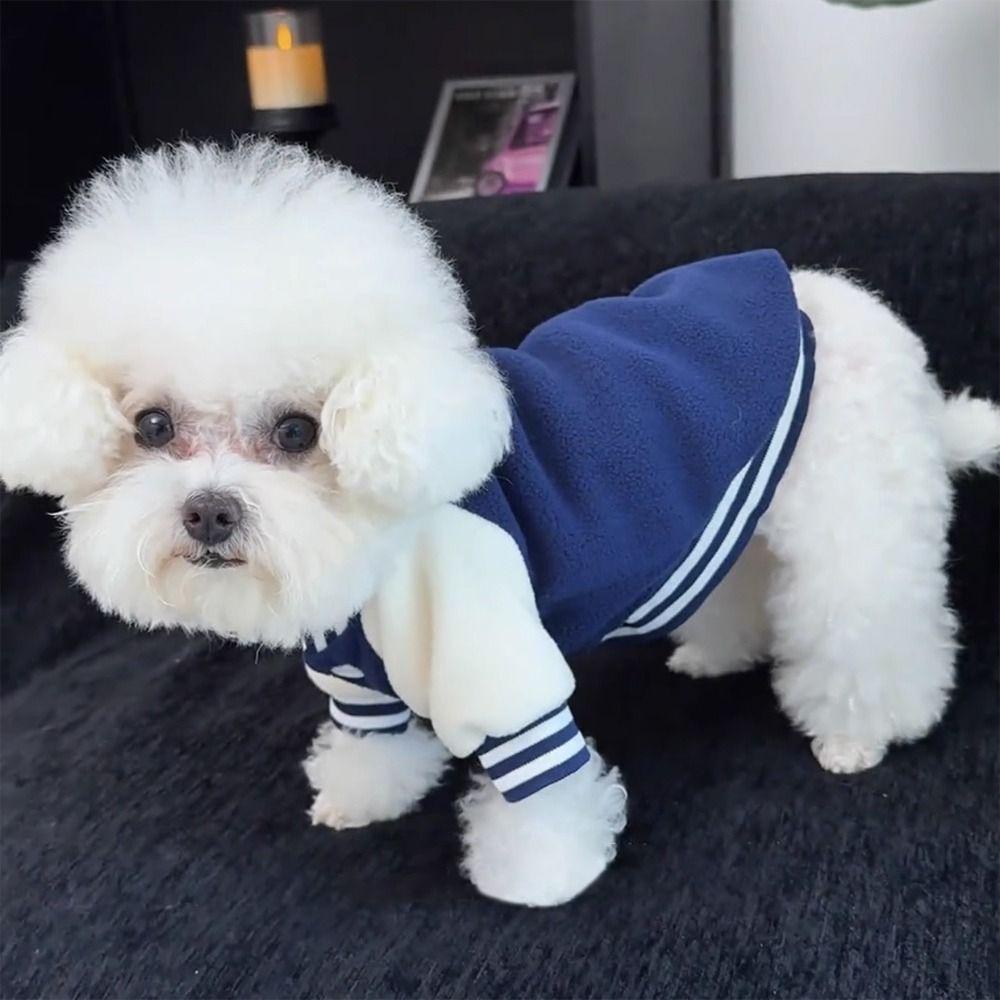 Material Pet Clothing Windproof Design Thick Fabric Dog Clothing Striped Collar Baseball Uniform Style Warm Jacket Puppy Wear
