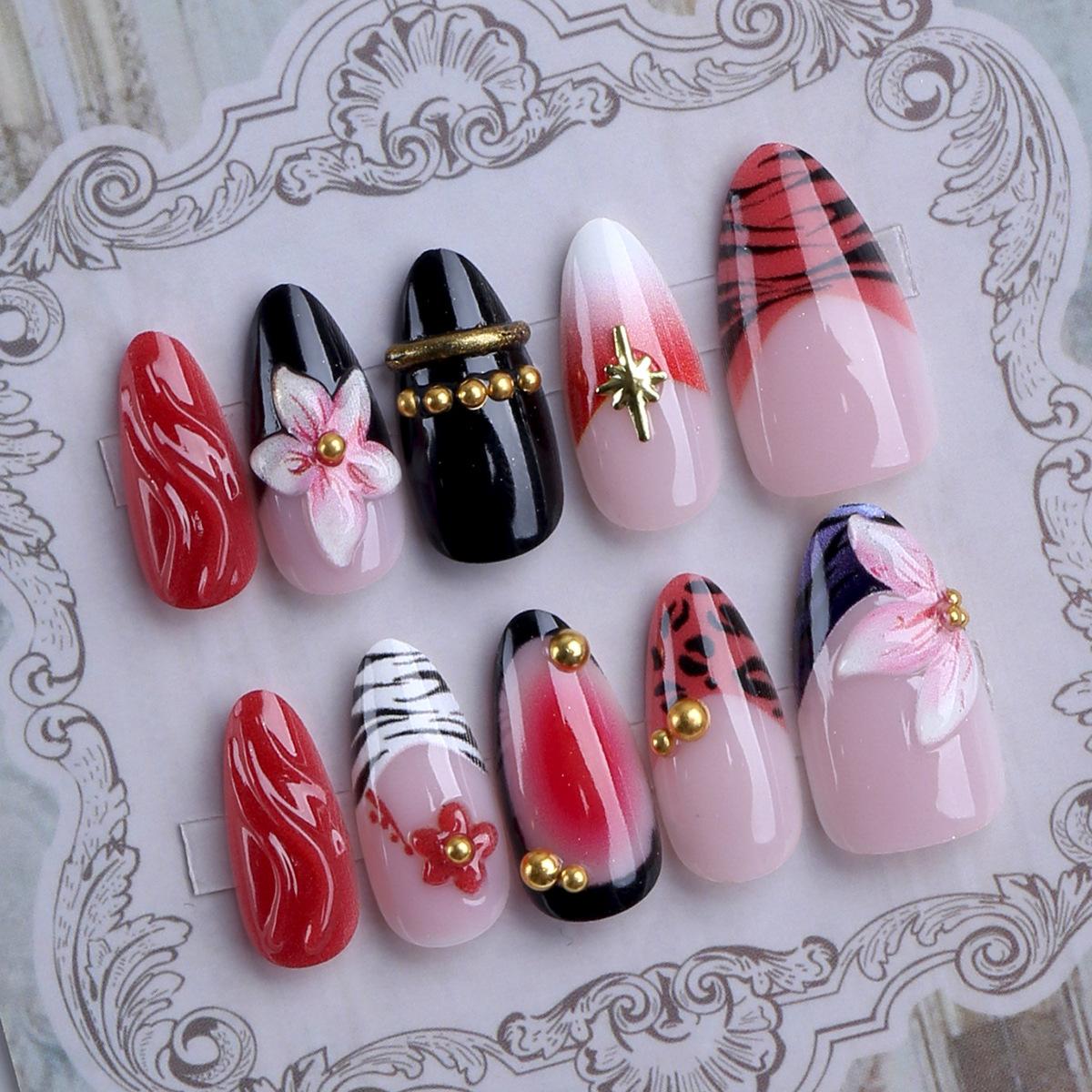 

Water-drop-shaped press-on nails with crushed diamond leopard print blush, press-on nail art, fake nails, 10-30 pieces SG-01-05Jelly Gel+Rubbing