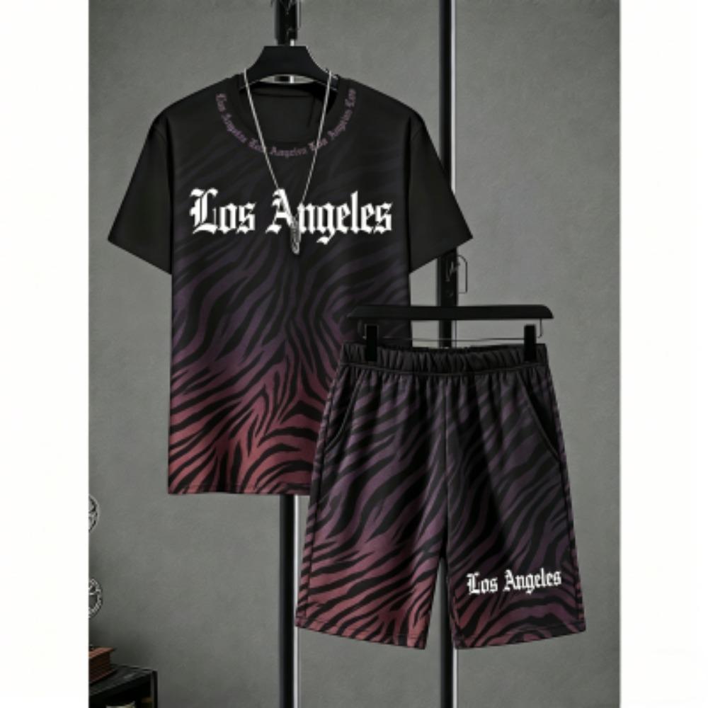 Fashion Men s Set Colorful Tiger Zebra Stripe Printed Men s T-shirt and Shorts 2 Piece Set Summer Casual Outdoor Men s and Women s T-shirt Sets XXS