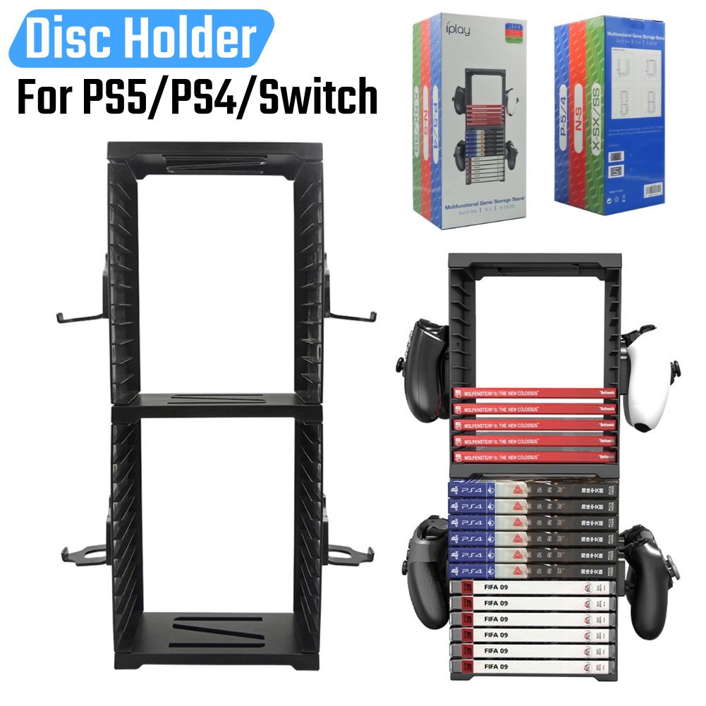 24 Game Disc Card Storage Tower Holder for Nintendo Switch Gamepad Controller Stand Bracket for PS5/PS4/XBOX Series X/Xbox One