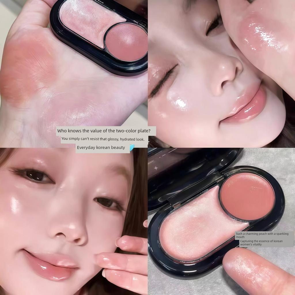 Cool and Blood-Red Vibe! Dual-Color Multi-Use Cream Blush and Highlighter All-In-One Palette 2025 New Hot-Selling Item for Women with Fine Shimmer