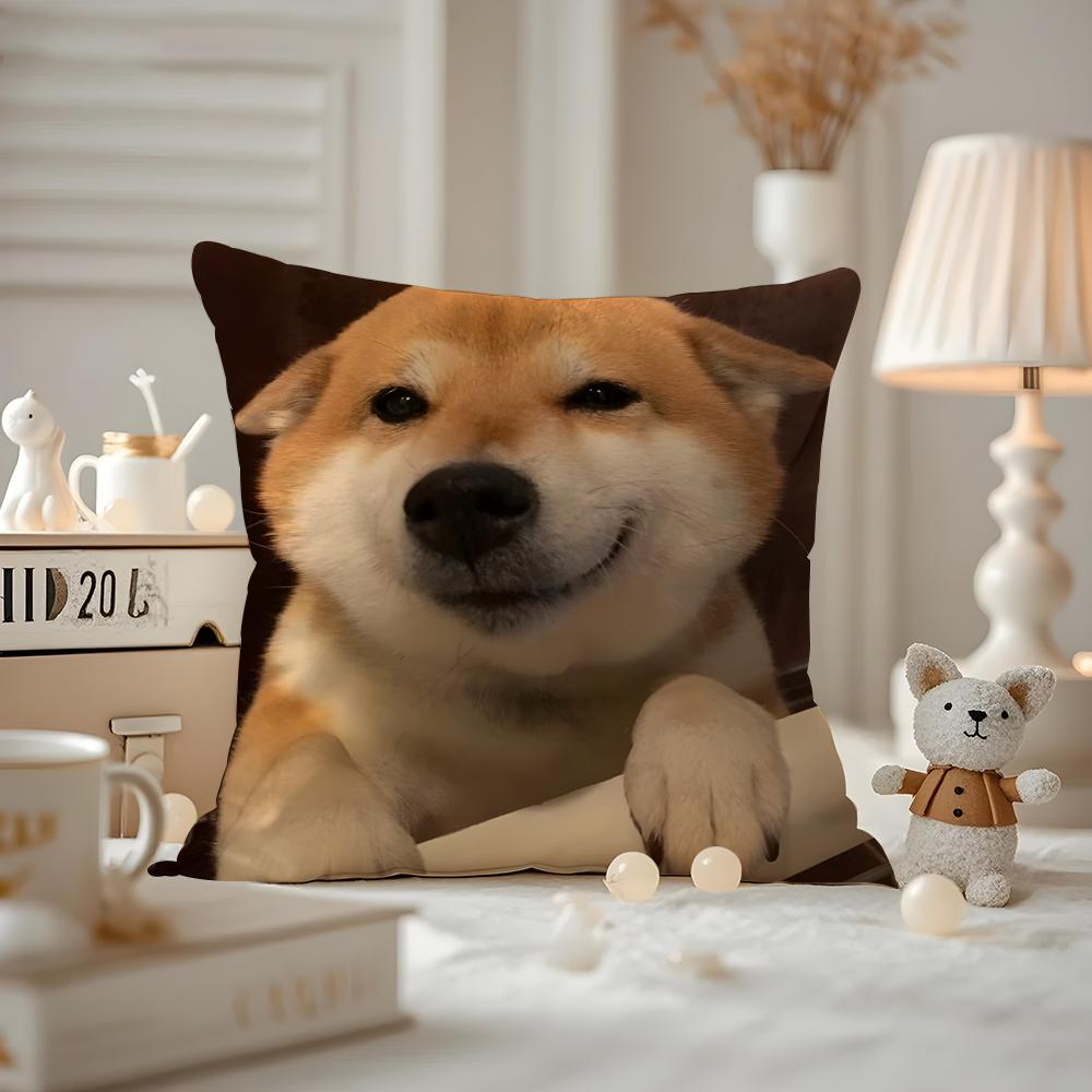 Cute Shiba Inu Cushion Cover Antidustmite Pillowcase Invisible Zipper Silky Short Plush Sofa Cushion Cover