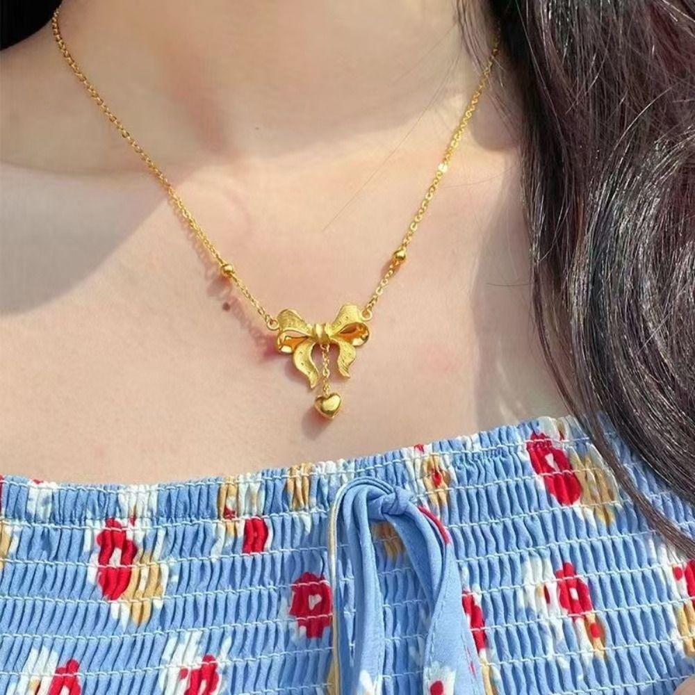 Collier de Luxe pour Femme Collier à Franges Nœud Doré Chaîne Papillon à Pendentif Décoration Mode